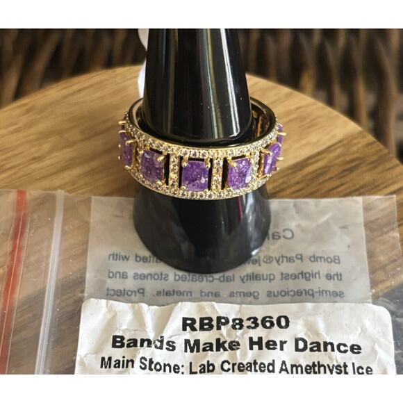 Bomb Party Ring RBP8360 Bands Make Her Dance Size 11 Amethyst Ice Crystal Gold - Picture 1 of 3